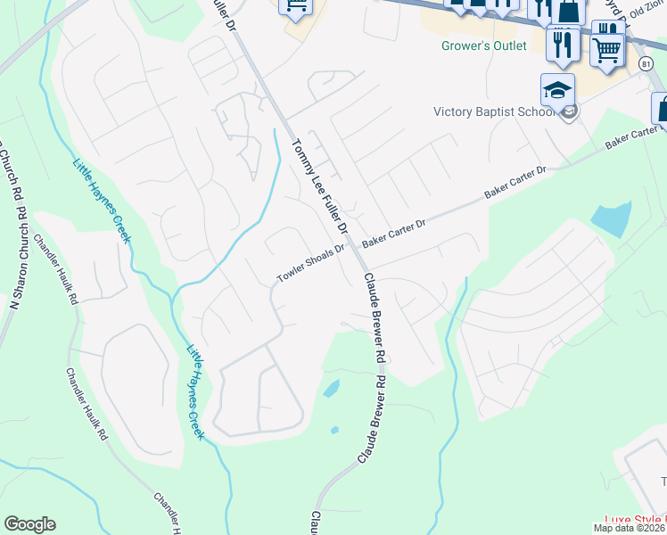 map of restaurants, bars, coffee shops, grocery stores, and more near 209 Towler Drive in Loganville