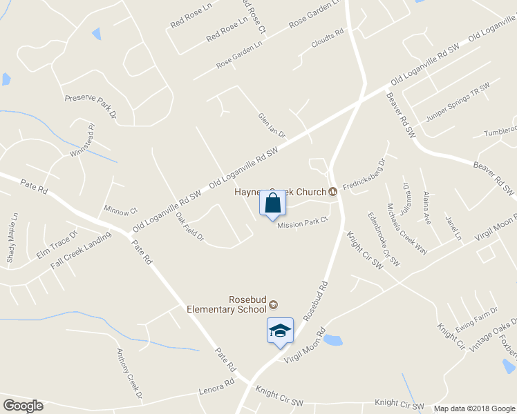 map of restaurants, bars, coffee shops, grocery stores, and more near 1753 Mission Park Drive Southwest in Loganville
