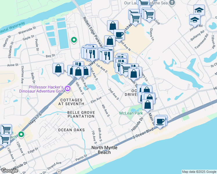 map of restaurants, bars, coffee shops, grocery stores, and more near in Conway