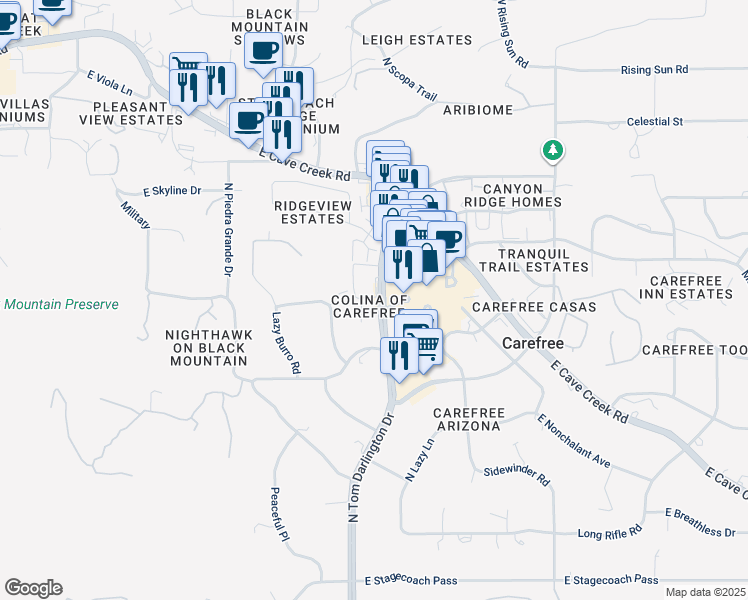 map of restaurants, bars, coffee shops, grocery stores, and more near 37222 North Tom Darlington Drive in Cave Creek
