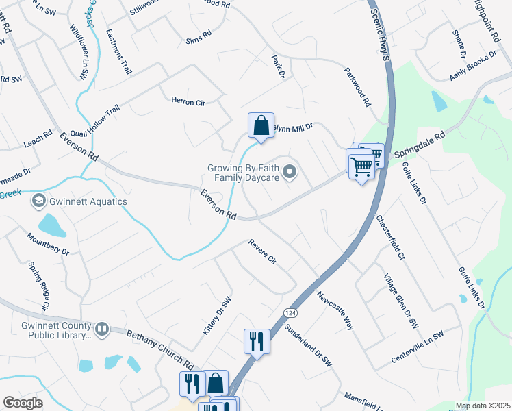 map of restaurants, bars, coffee shops, grocery stores, and more near 2695 Trotters Pointe Drive in Snellville
