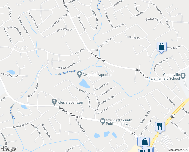 map of restaurants, bars, coffee shops, grocery stores, and more near 3826 Etna Drive in Snellville