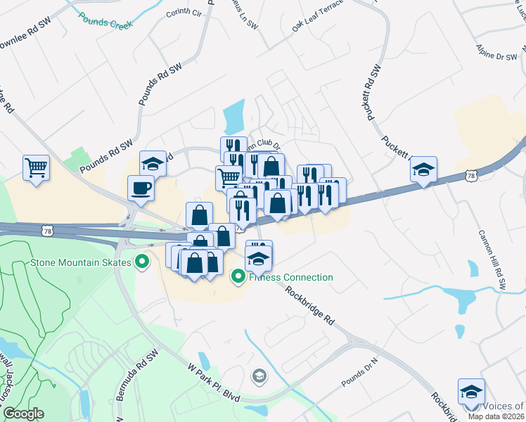 map of restaurants, bars, coffee shops, grocery stores, and more near 5259 Stone Mountain Highway in Stone Mountain