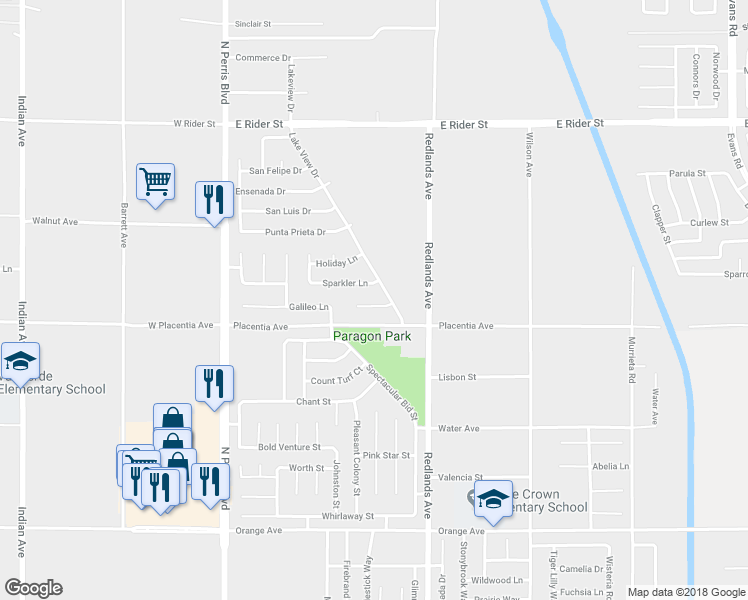 map of restaurants, bars, coffee shops, grocery stores, and more near 326 Jubilee Court in Perris