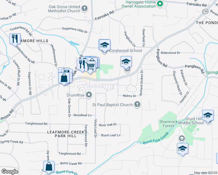 map of restaurants, bars, coffee shops, grocery stores, and more near 1463 Altamont Drive in Decatur
