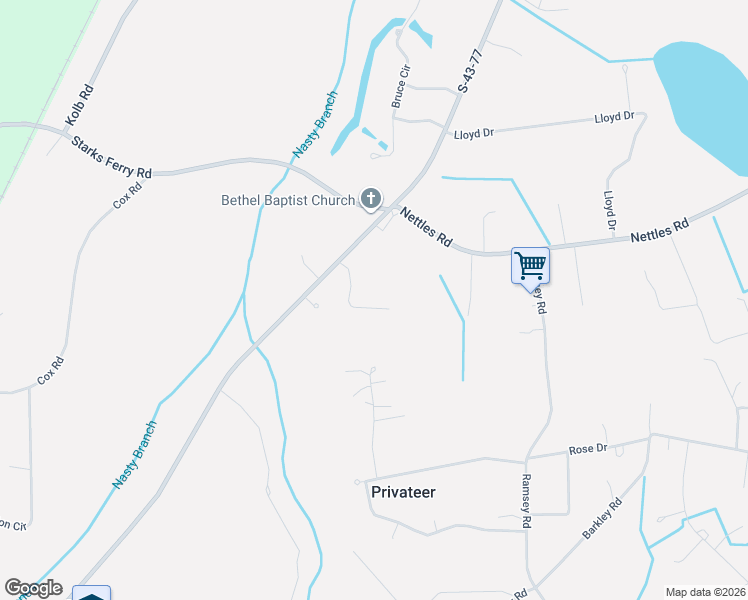 map of restaurants, bars, coffee shops, grocery stores, and more near 2520 Bethel Church Road in Sumter