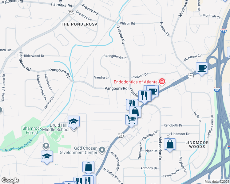 map of restaurants, bars, coffee shops, grocery stores, and more near 1460 Crescent Walk in Decatur
