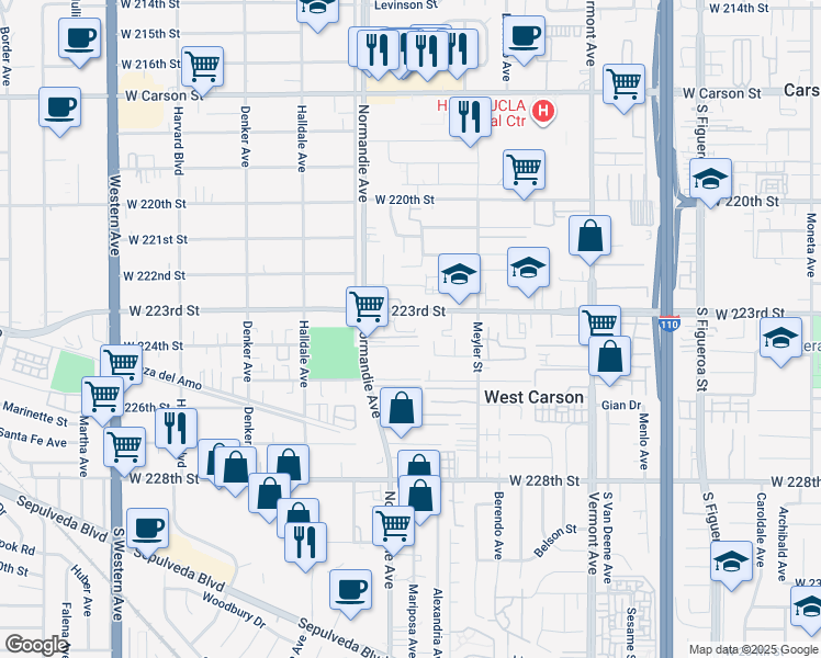 map of restaurants, bars, coffee shops, grocery stores, and more near 1239 Bonnet Way in Torrance