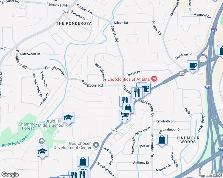 map of restaurants, bars, coffee shops, grocery stores, and more near 1460 Crescent Walk in Decatur