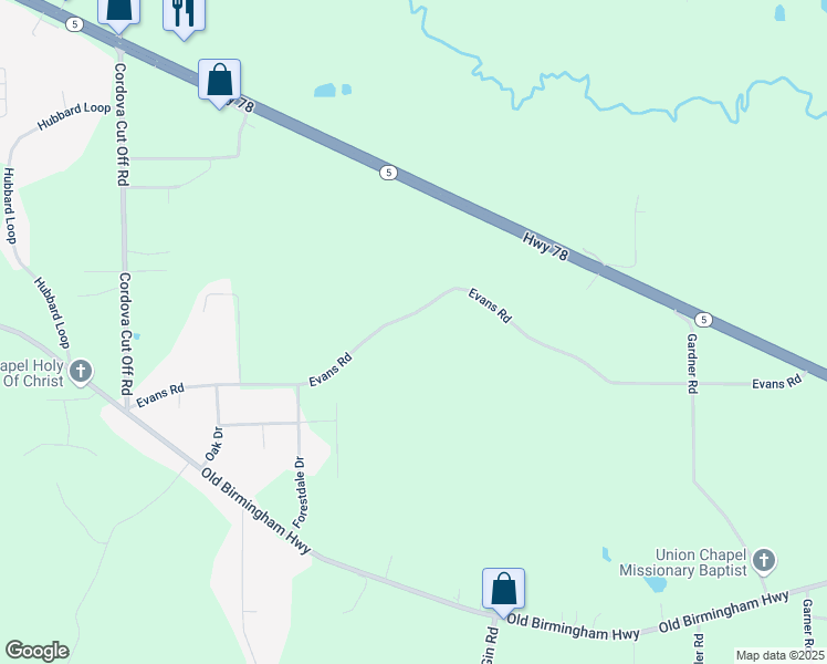 map of restaurants, bars, coffee shops, grocery stores, and more near 991 Evans Road in Jasper