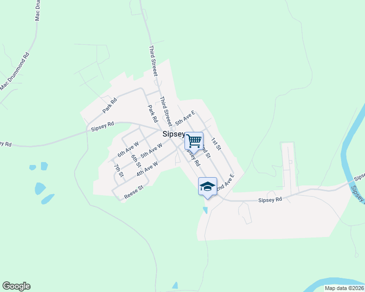 map of restaurants, bars, coffee shops, grocery stores, and more near 4th St in Sipsey