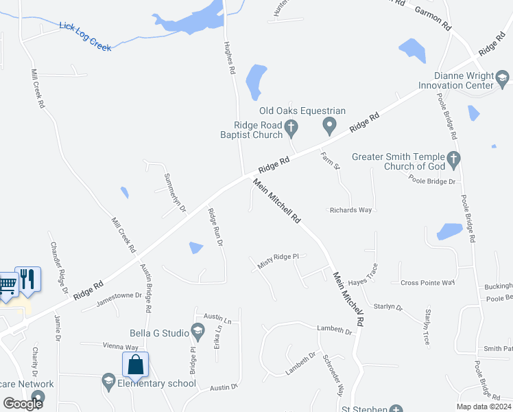 map of restaurants, bars, coffee shops, grocery stores, and more near 89 Country Village Drive in Hiram