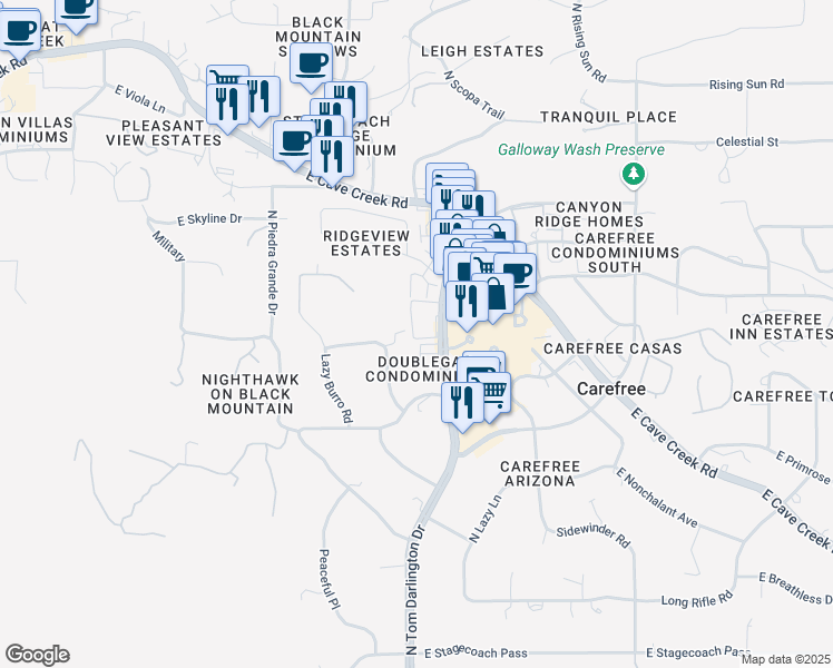 map of restaurants, bars, coffee shops, grocery stores, and more near 37222 North Tom Darlington Drive in Cave Creek