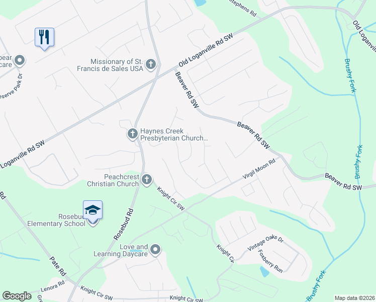 map of restaurants, bars, coffee shops, grocery stores, and more near 1565 Julianna Drive in Loganville