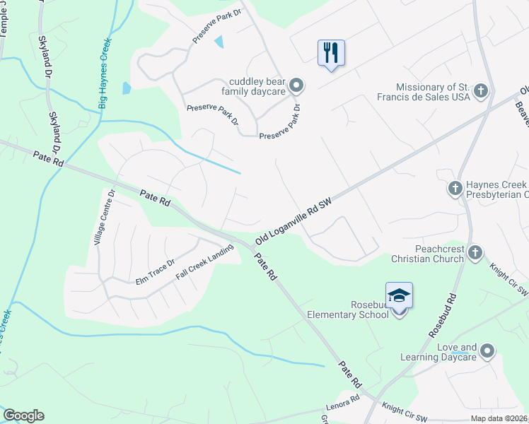 map of restaurants, bars, coffee shops, grocery stores, and more near 4010 Minnow Court in Loganville