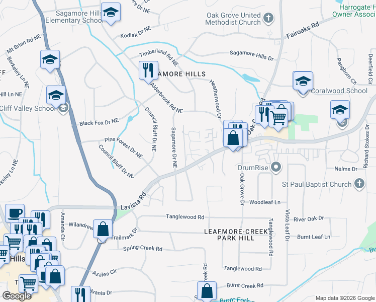 map of restaurants, bars, coffee shops, grocery stores, and more near 1484 Brianwood Road in Decatur