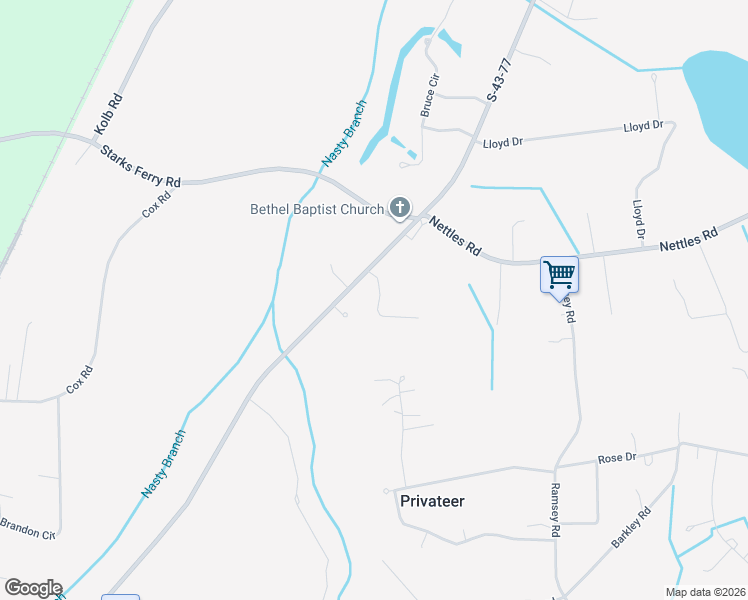 map of restaurants, bars, coffee shops, grocery stores, and more near 2520 Bethel Church Road in Sumter