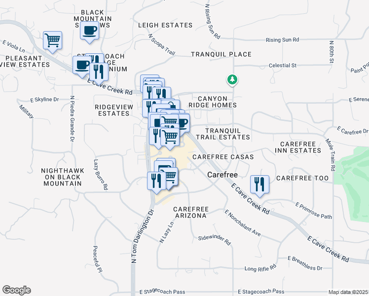 map of restaurants, bars, coffee shops, grocery stores, and more near 33 Easy Street in Carefree