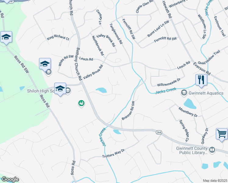 map of restaurants, bars, coffee shops, grocery stores, and more near 2650 Wendell Creek Lane in Snellville