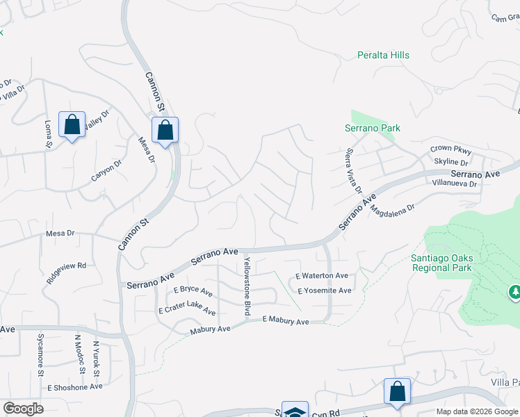map of restaurants, bars, coffee shops, grocery stores, and more near 6230 East Edgemont Drive in Orange