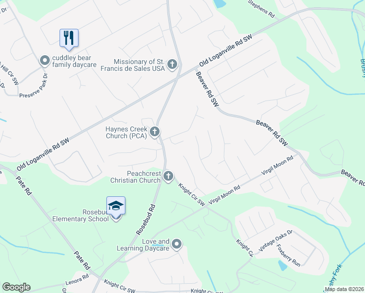 map of restaurants, bars, coffee shops, grocery stores, and more near 4061 Edenbrooke Circle Southwest in Loganville