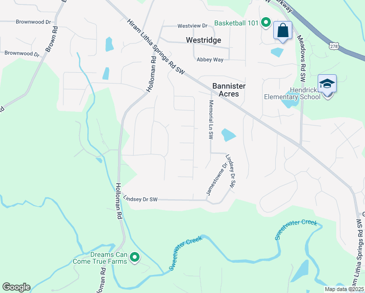 map of restaurants, bars, coffee shops, grocery stores, and more near 4502 Laurie Lane Southwest in Powder Springs