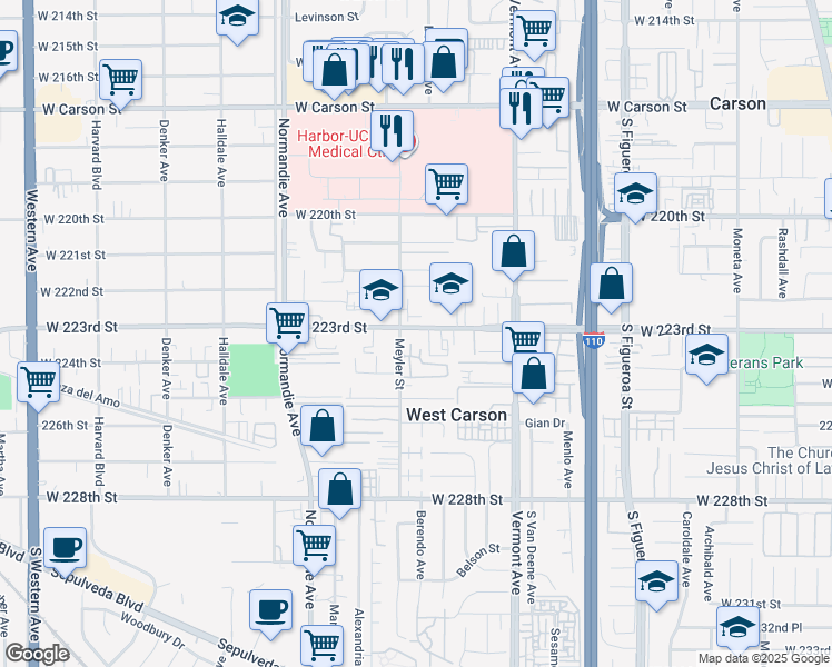 map of restaurants, bars, coffee shops, grocery stores, and more near in West Carson