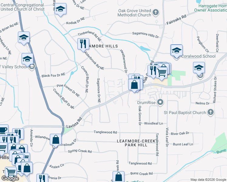 map of restaurants, bars, coffee shops, grocery stores, and more near 2260 Brianwood Trail in Decatur