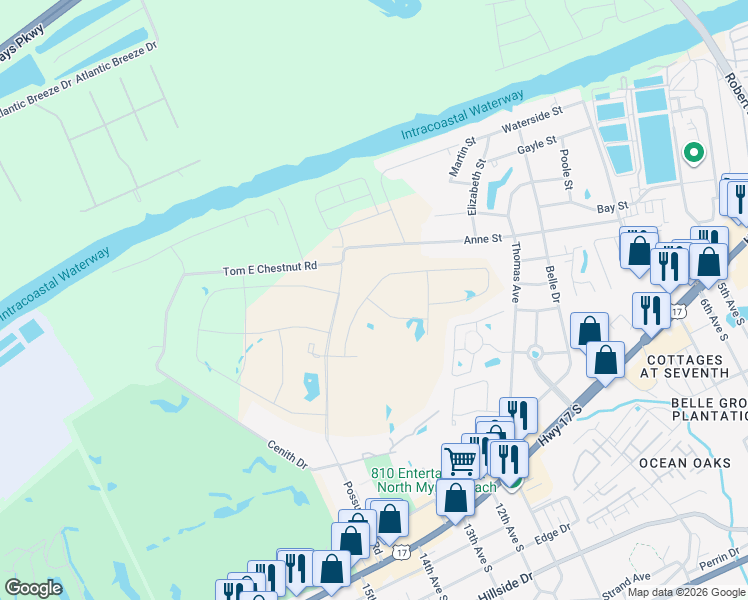 map of restaurants, bars, coffee shops, grocery stores, and more near 1761-1769 Tom E Chestnut Road in North Myrtle Beach