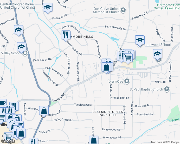 map of restaurants, bars, coffee shops, grocery stores, and more near 2260 Brianwood Trail in Decatur