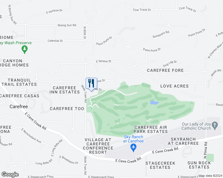 map of restaurants, bars, coffee shops, grocery stores, and more near Carefree Drive in Scottsdale