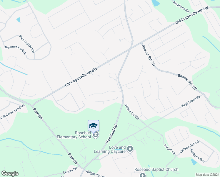 map of restaurants, bars, coffee shops, grocery stores, and more near 1643 Mission Park Drive Southwest in Loganville