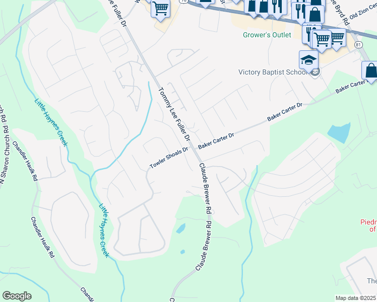 map of restaurants, bars, coffee shops, grocery stores, and more near 200 Towler Drive in Loganville