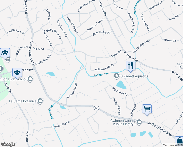map of restaurants, bars, coffee shops, grocery stores, and more near 3950 Willowmeade Drive in Snellville