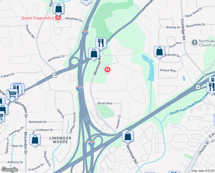 map of restaurants, bars, coffee shops, grocery stores, and more near 1490 Winnipeg Trail in Tucker