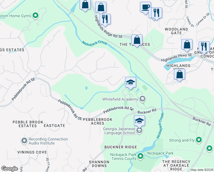 map of restaurants, bars, coffee shops, grocery stores, and more near 1352 Wynbrook Trace in Mableton