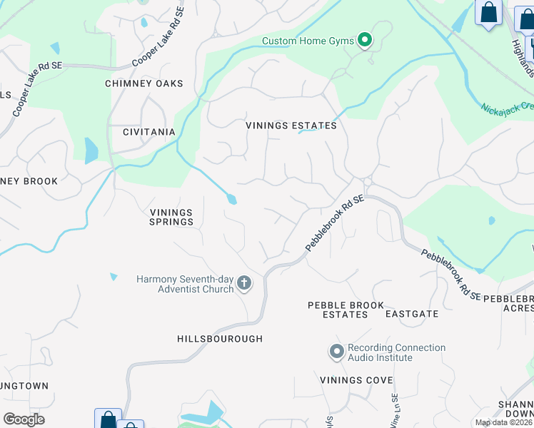 map of restaurants, bars, coffee shops, grocery stores, and more near 808 Kendall Knoll Way Southeast in Mableton