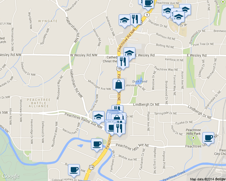 map of restaurants, bars, coffee shops, grocery stores, and more near 16 Muscogee Avenue Northwest in Atlanta