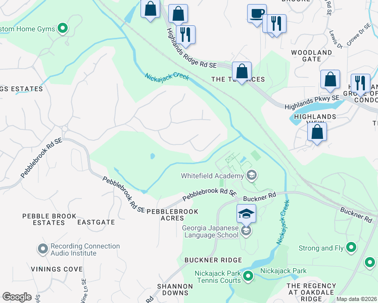 map of restaurants, bars, coffee shops, grocery stores, and more near 1352 Wynbrook Trace in Mableton