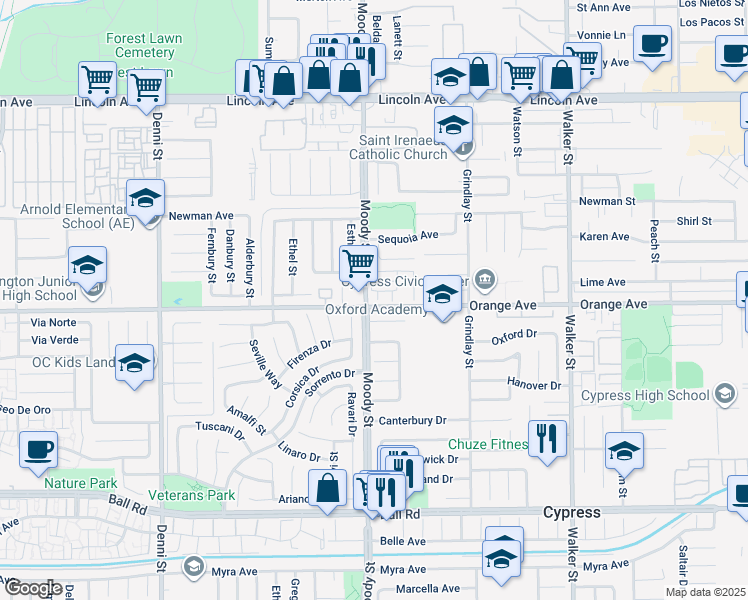 map of restaurants, bars, coffee shops, grocery stores, and more near 9011 Cerise Lane in Cypress