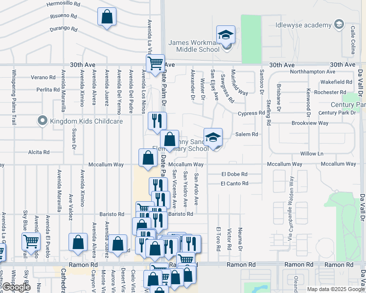 map of restaurants, bars, coffee shops, grocery stores, and more near 69 100 Mccallum Way in Cathedral City