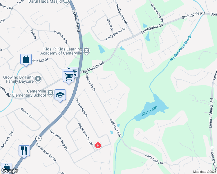 map of restaurants, bars, coffee shops, grocery stores, and more near 3116 Spring Meadow Drive Southwest in Snellville