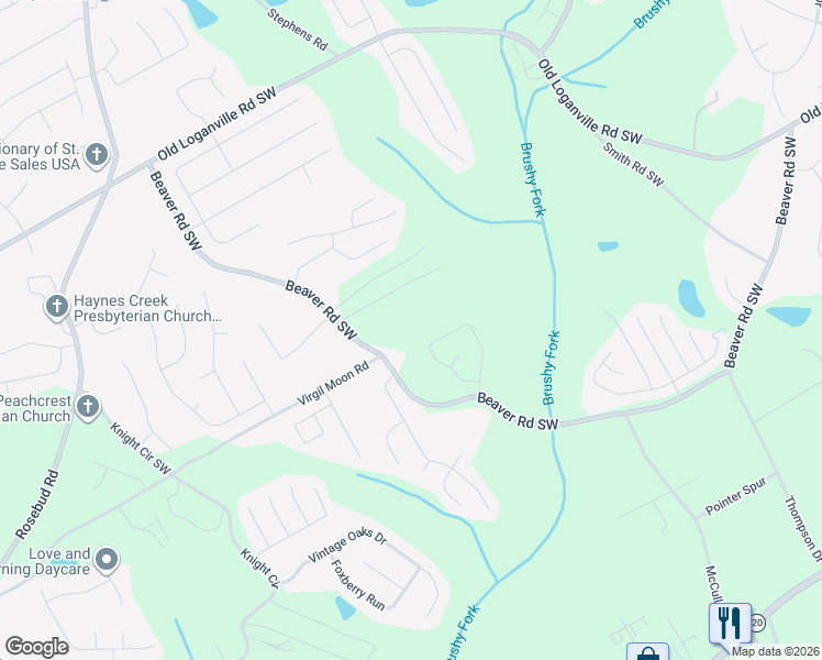 map of restaurants, bars, coffee shops, grocery stores, and more near 4190 Beaver Road Southwest in Loganville