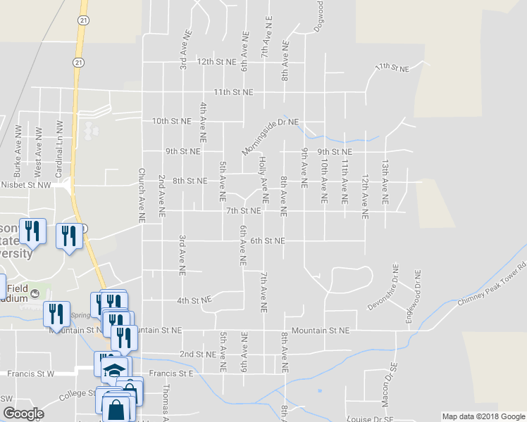 map of restaurants, bars, coffee shops, grocery stores, and more near 704 7th Avenue Northeast in Jacksonville