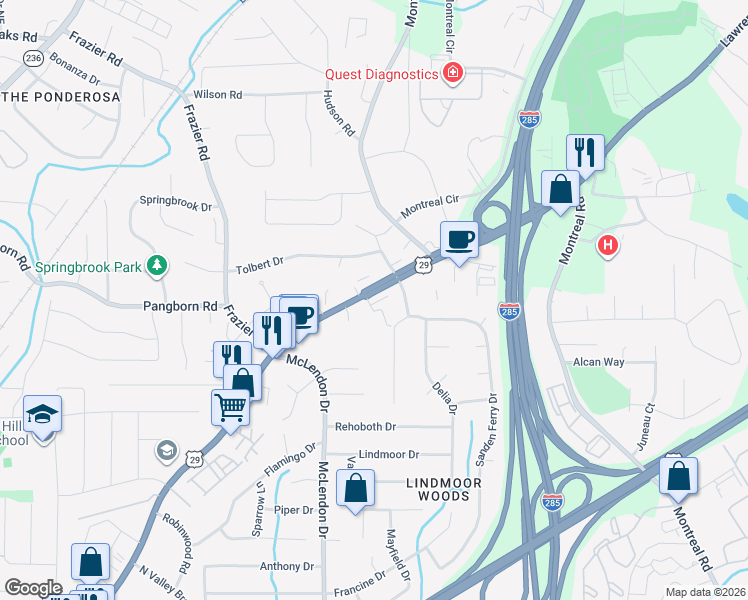 map of restaurants, bars, coffee shops, grocery stores, and more near 2743 Lawrenceville Highway in Decatur
