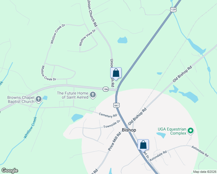 map of restaurants, bars, coffee shops, grocery stores, and more near 6301 High Shoals Road in Bishop