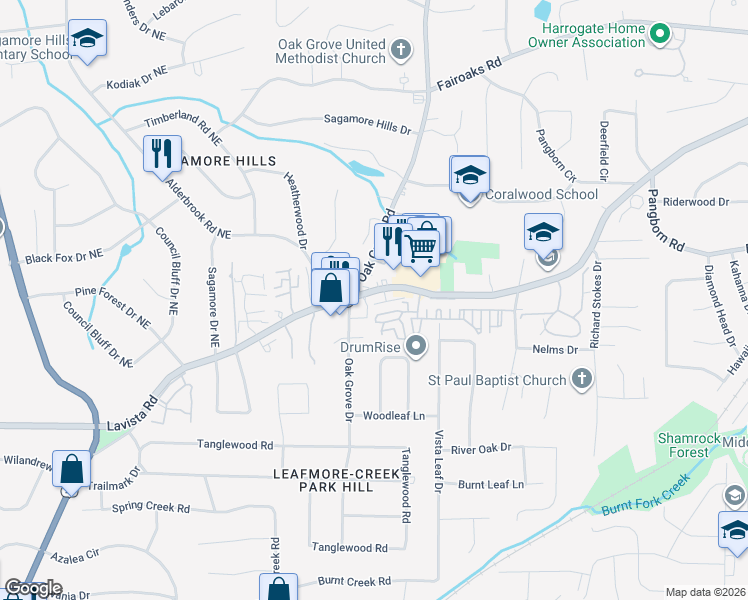 map of restaurants, bars, coffee shops, grocery stores, and more near 2788 Lavista Road in Decatur