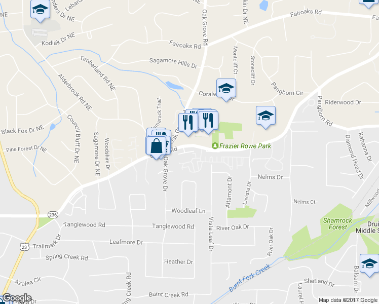 map of restaurants, bars, coffee shops, grocery stores, and more near 2464 Oak Grove Vista in Decatur