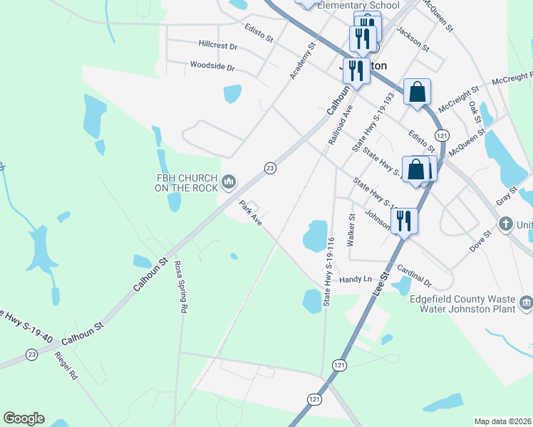 map of restaurants, bars, coffee shops, grocery stores, and more near 401 Park Avenue in Johnston