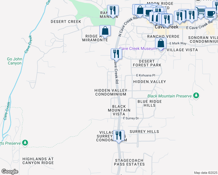 map of restaurants, bars, coffee shops, grocery stores, and more near 37255 North Ootam Road in Cave Creek